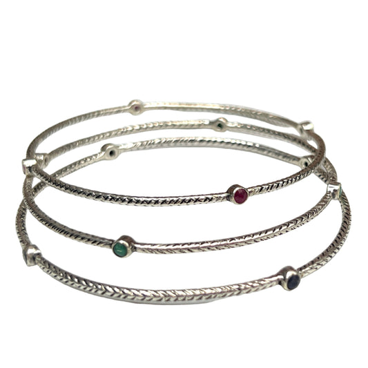 Sterling Silver Stone Bangle