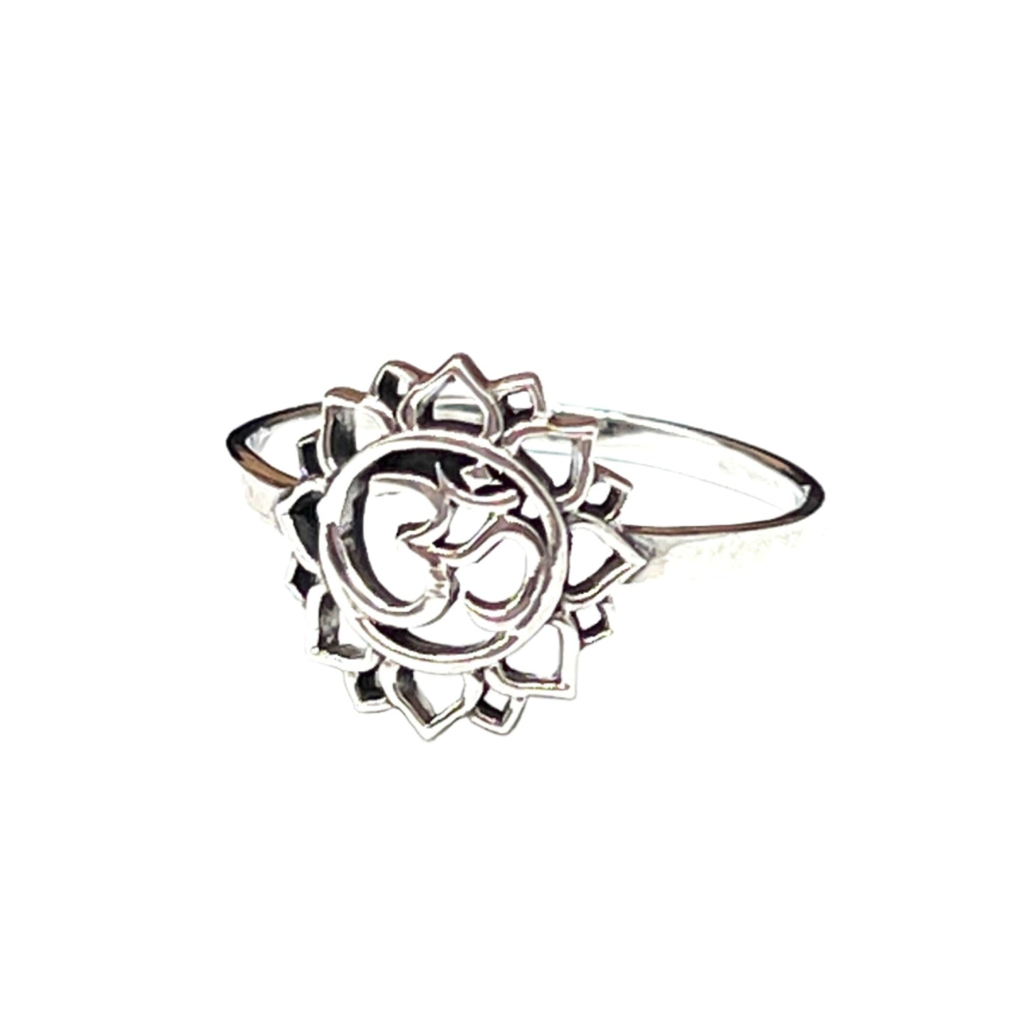 Sterling Silver Om Lotus Flower Ring