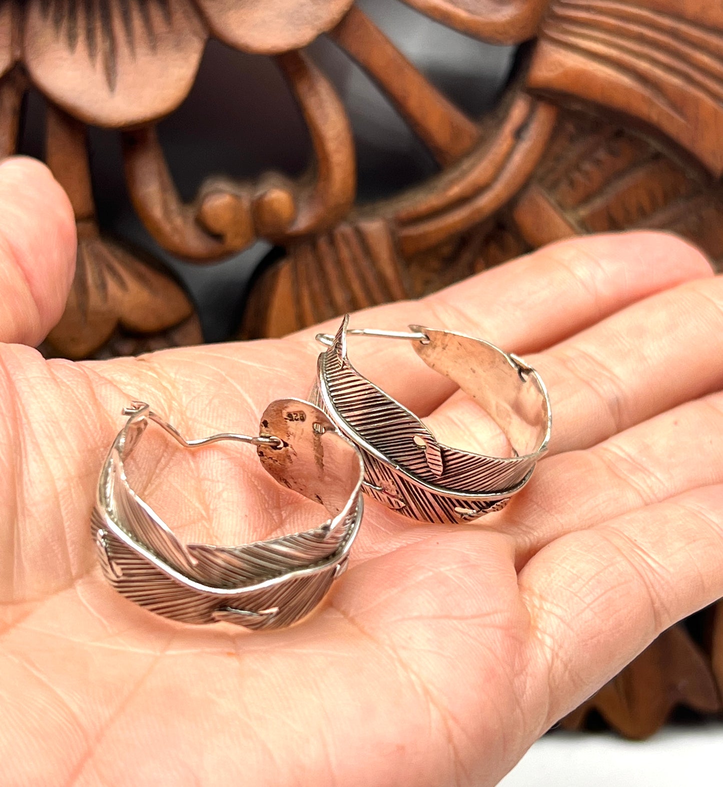 Sterling Silver Feather Hoop Earring