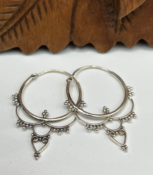 Beaded Decorative Drop Hoop Earrings