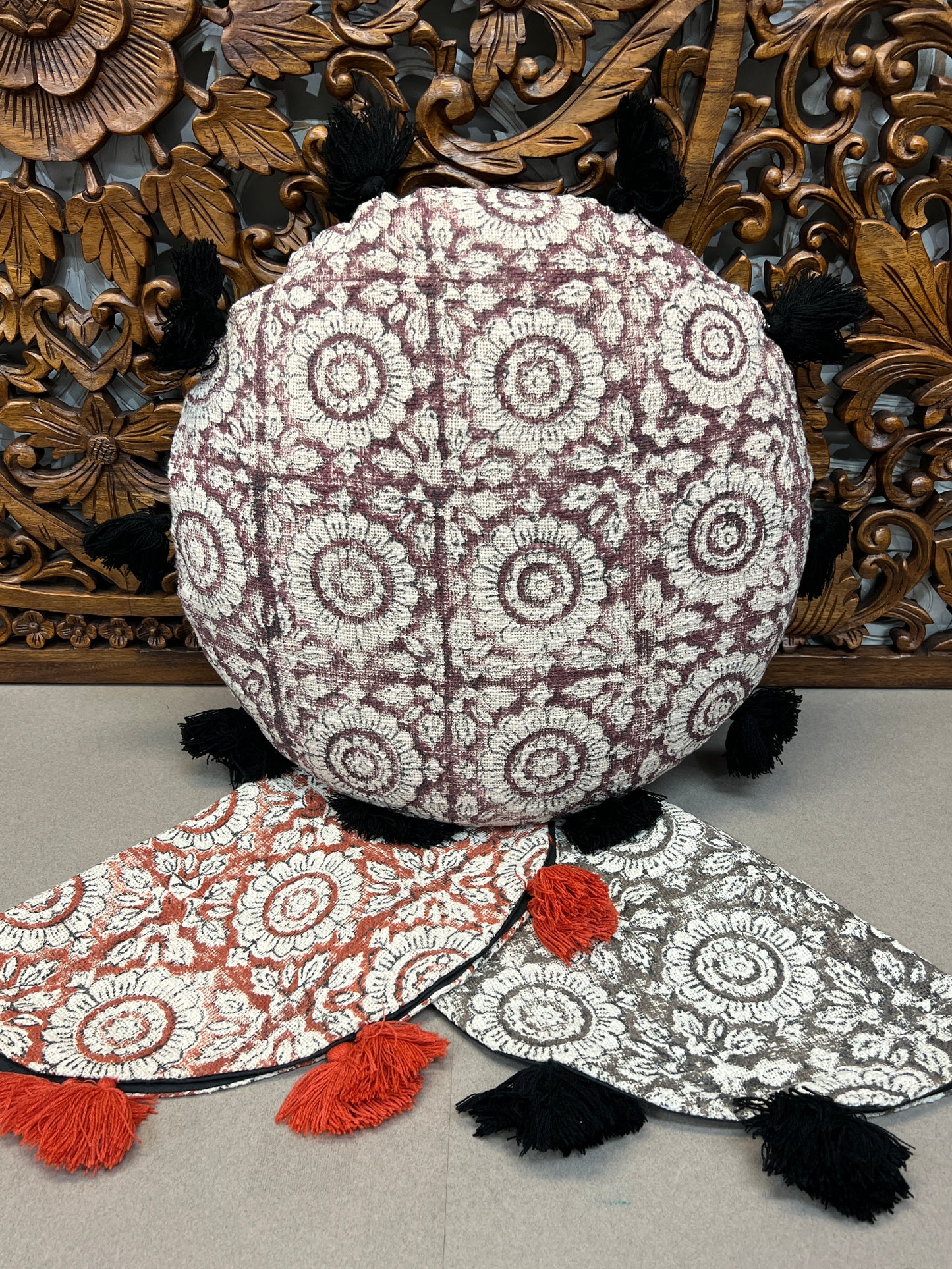 Flower Block Print Throw Pillows | Round