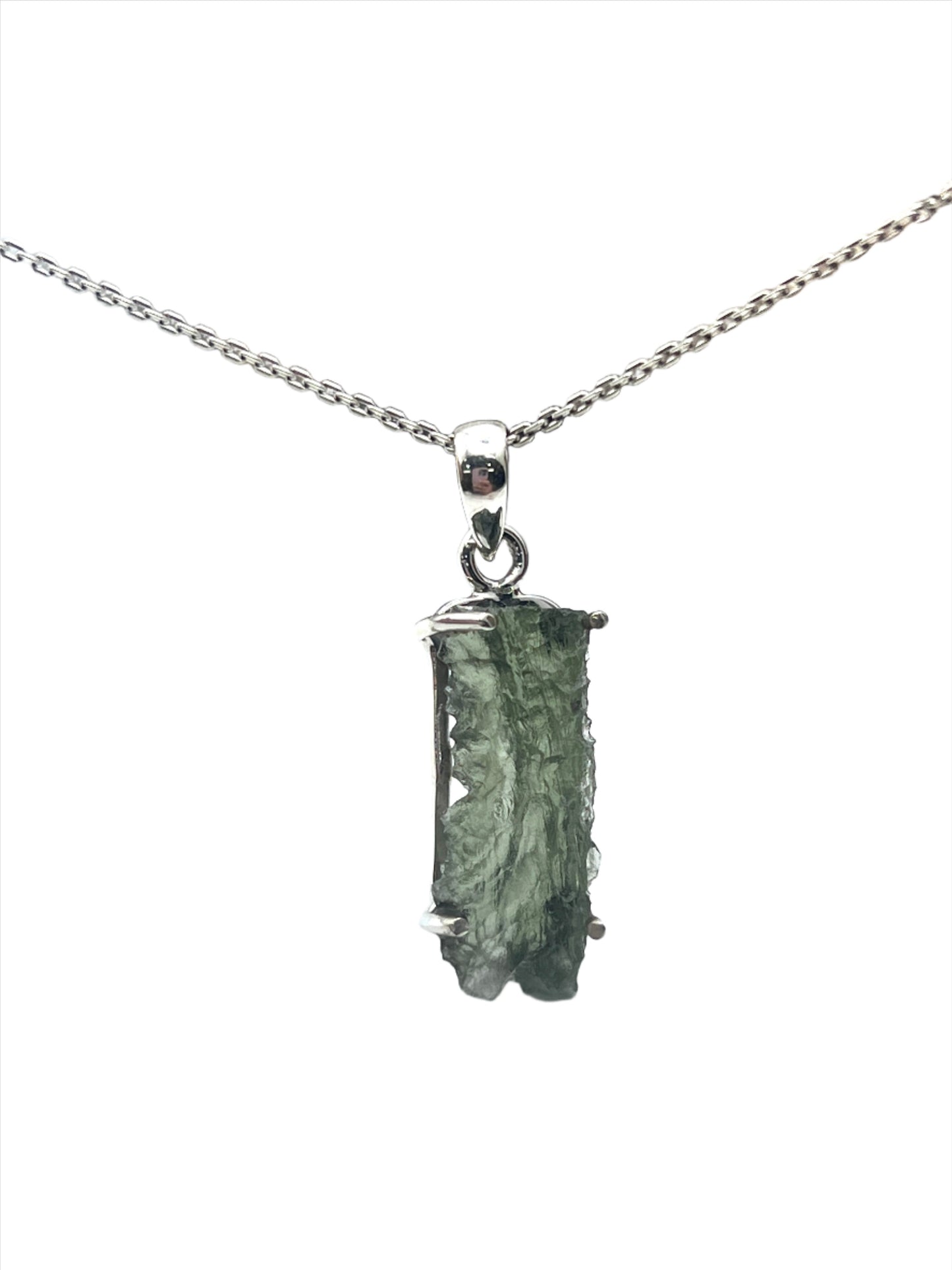 Sterling Silver Raw Vitavin Moldavite Pendants