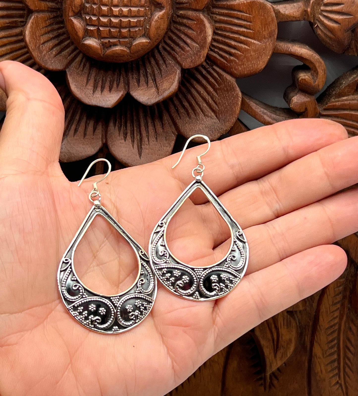 Oxidized Silver Shield Earrings