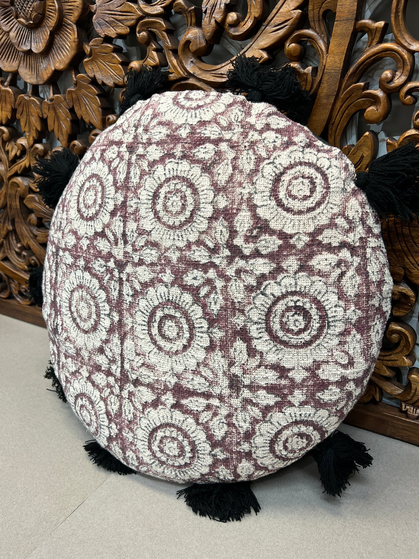 Flower Block Print Throw Pillows | Round