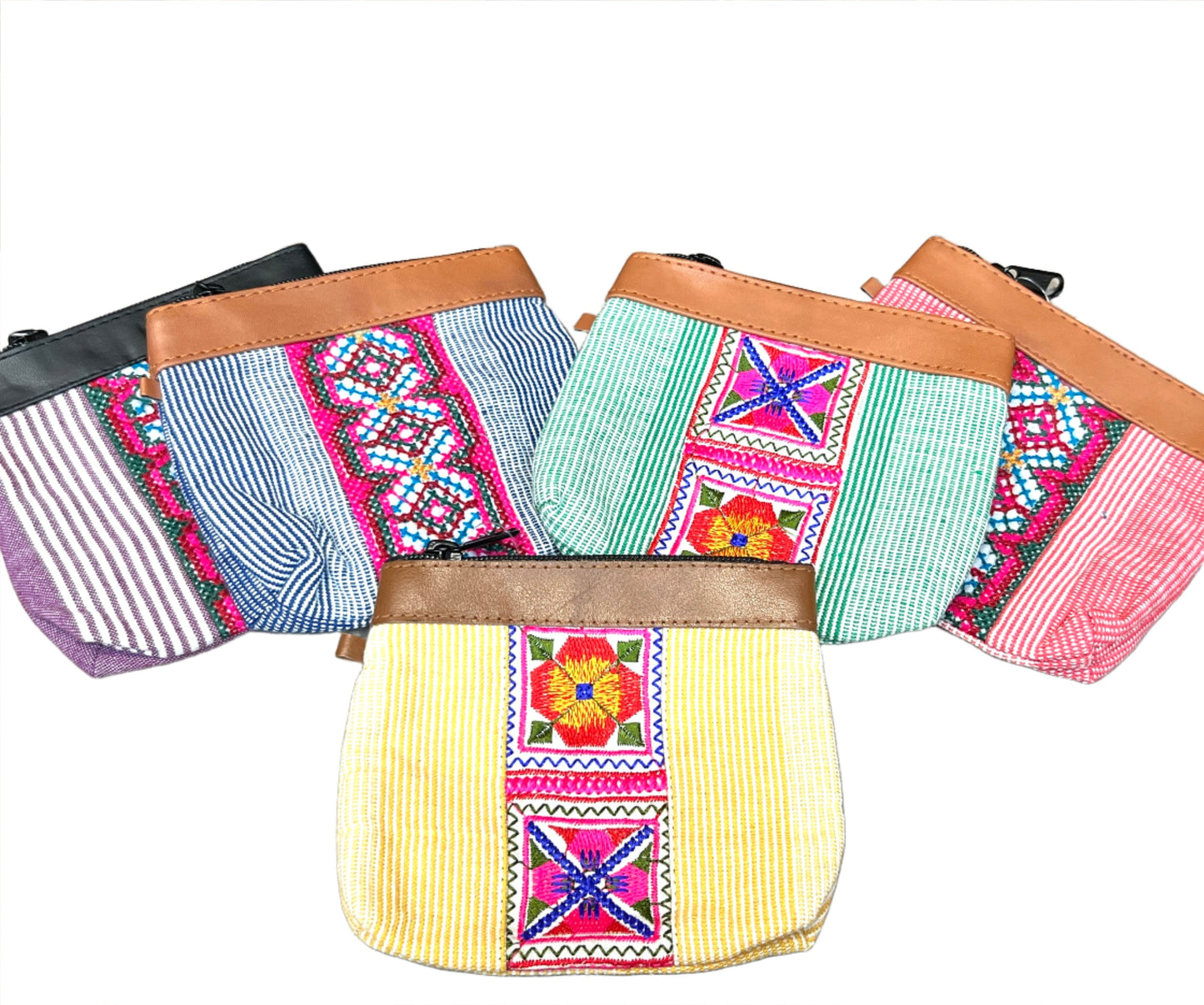 Hand Made Coin Pouches with Leather | Striped