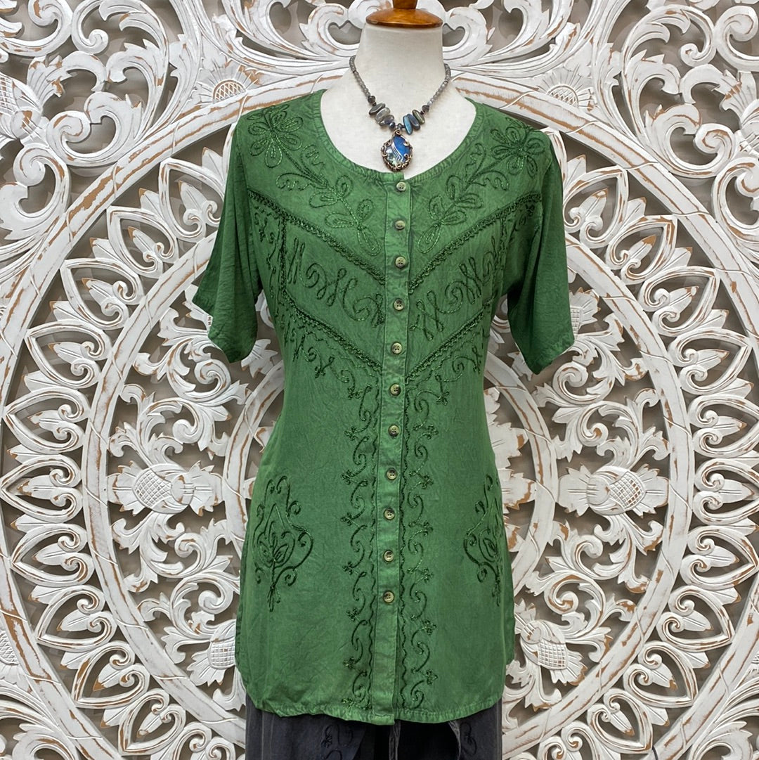Embroidered Button Up Top