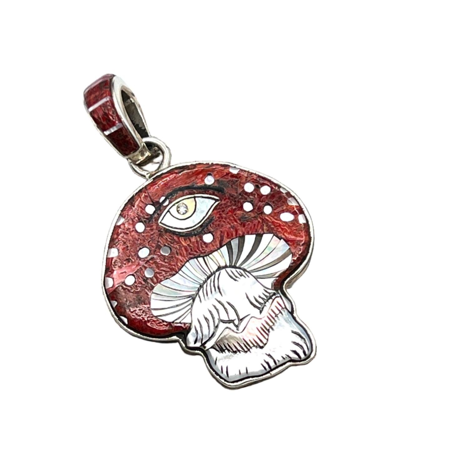 Rare Inlaid Gemstone Richard Biffle Mushroom Pendant by David Freeland
