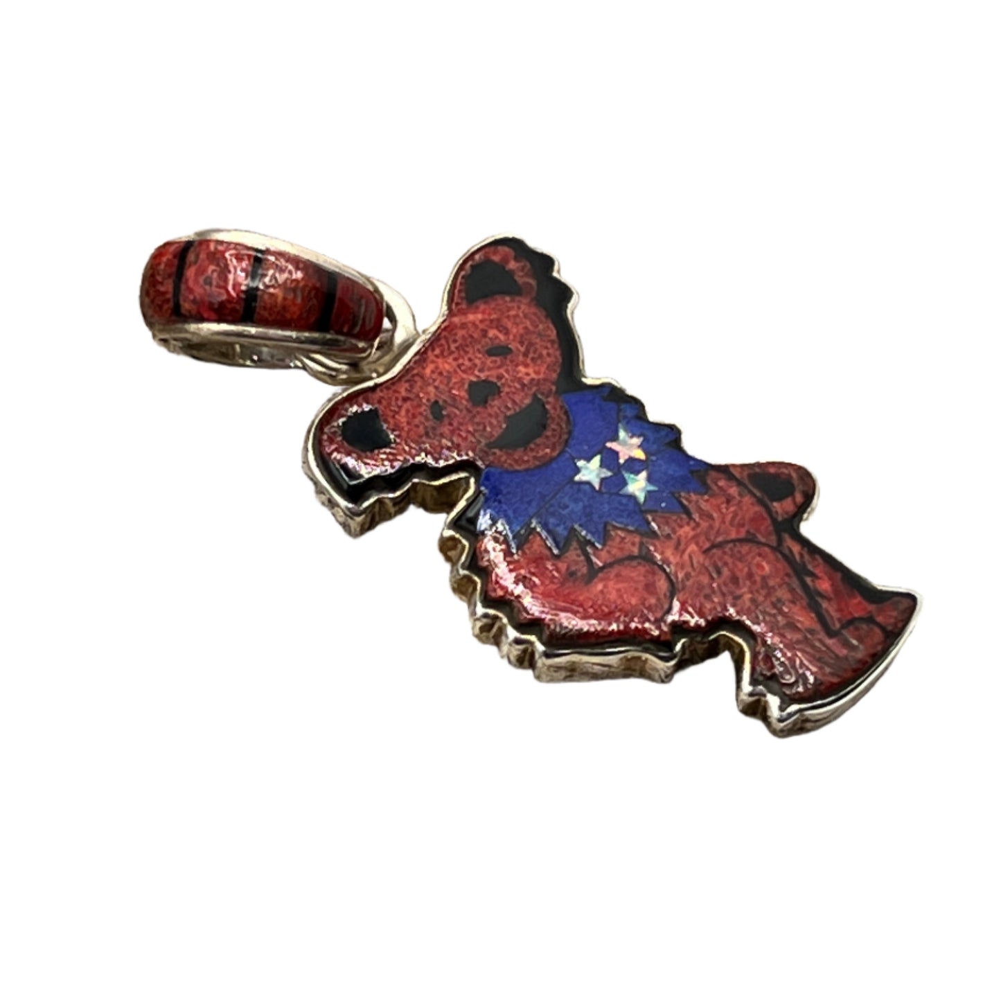 Rare Inlaid Gemstone Grateful Dead Bear Pendant by David Freeland