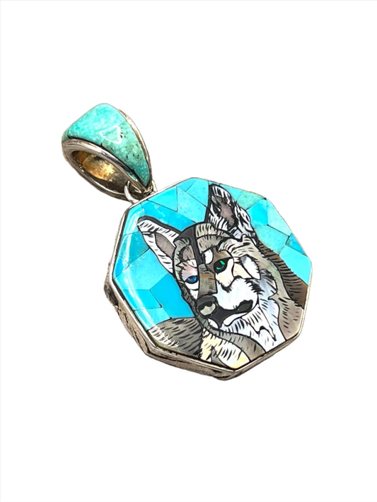 Rare Inlaid Gemstone Dog Pendant by David Freeland