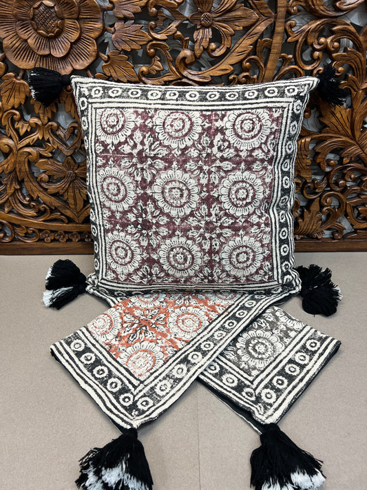 Flower Block Print Throw Pillows | Square