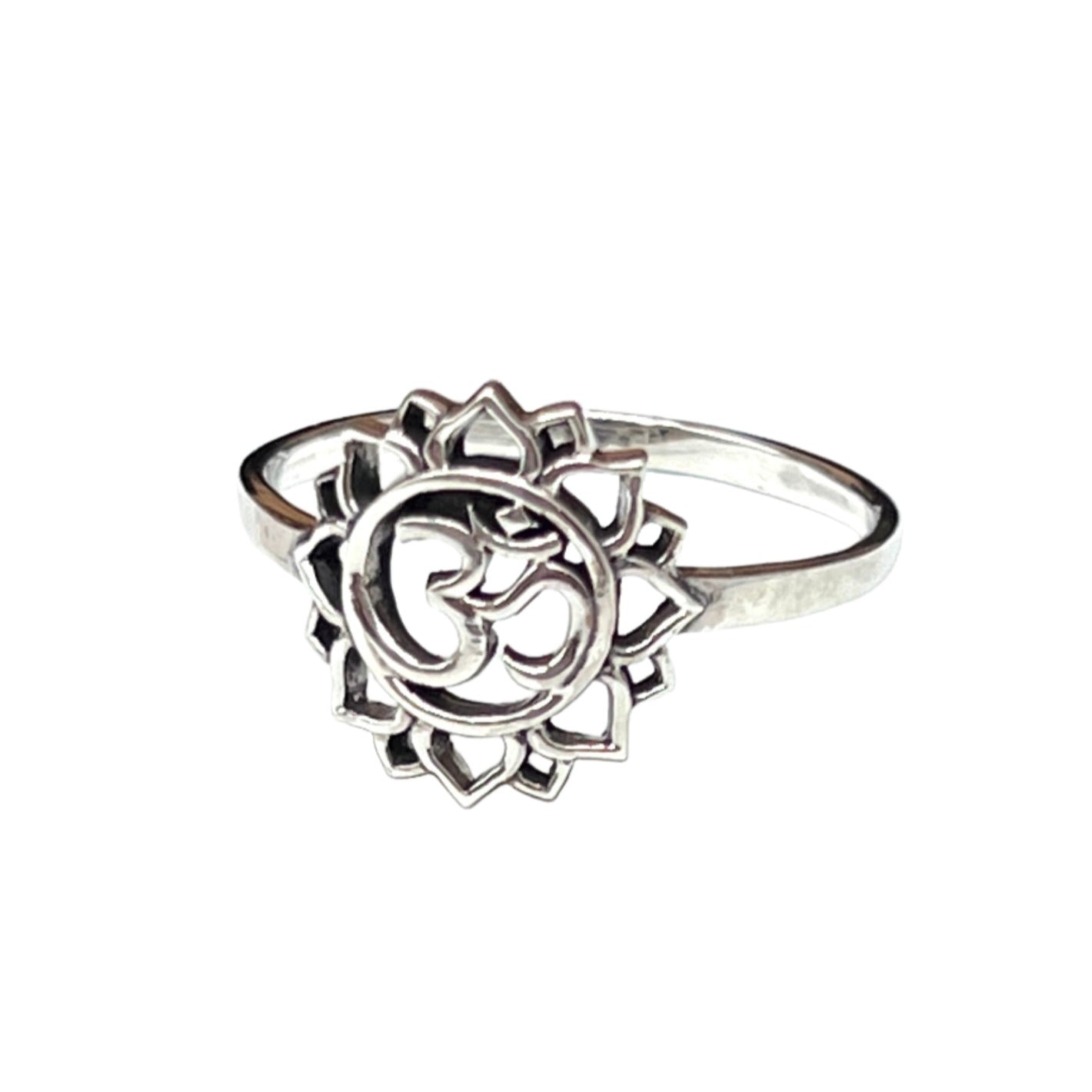 Sterling Silver Om Lotus Flower Ring