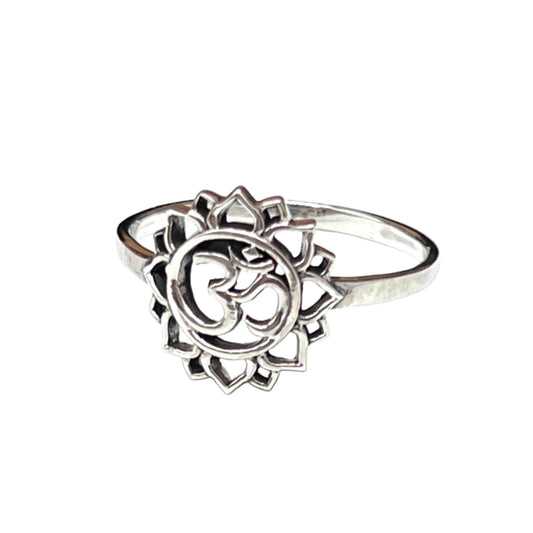 Sterling Silver Om Lotus Flower Ring