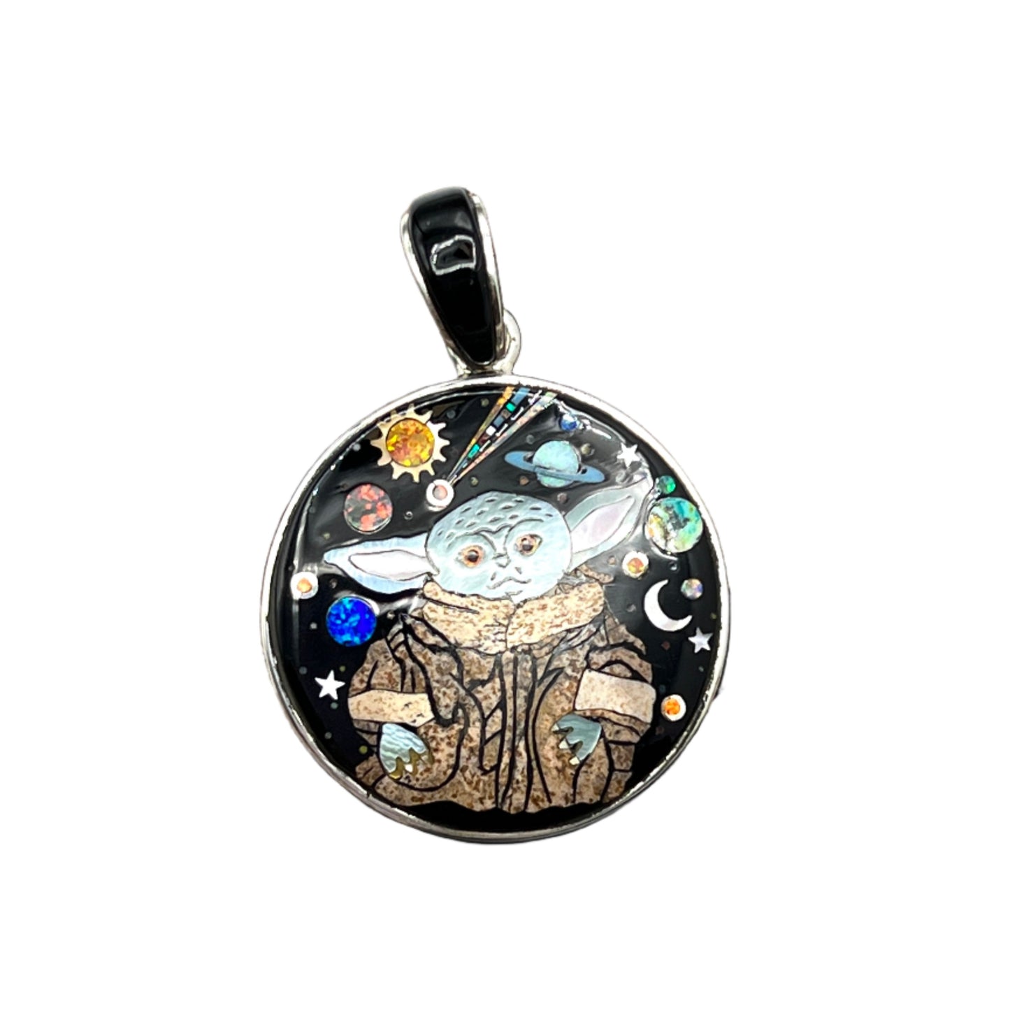 Rare Inlaid Gemstone Grogu Pendant by David Freeland