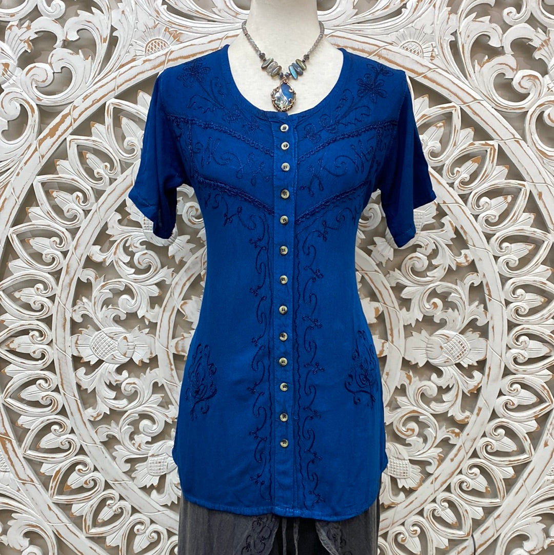 Embroidered Button Up Top