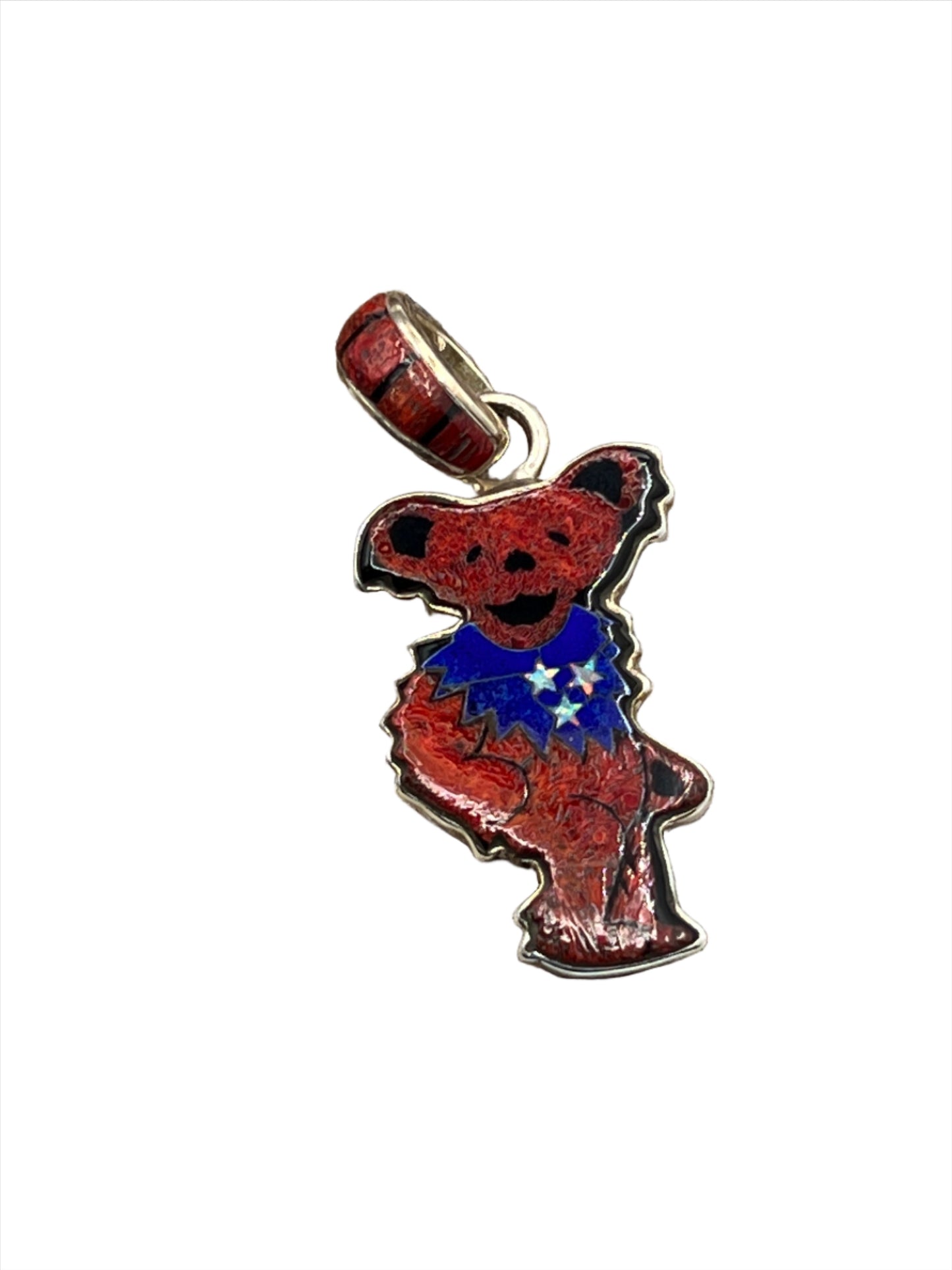 Rare Inlaid Gemstone Grateful Dead Bear Pendant by David Freeland