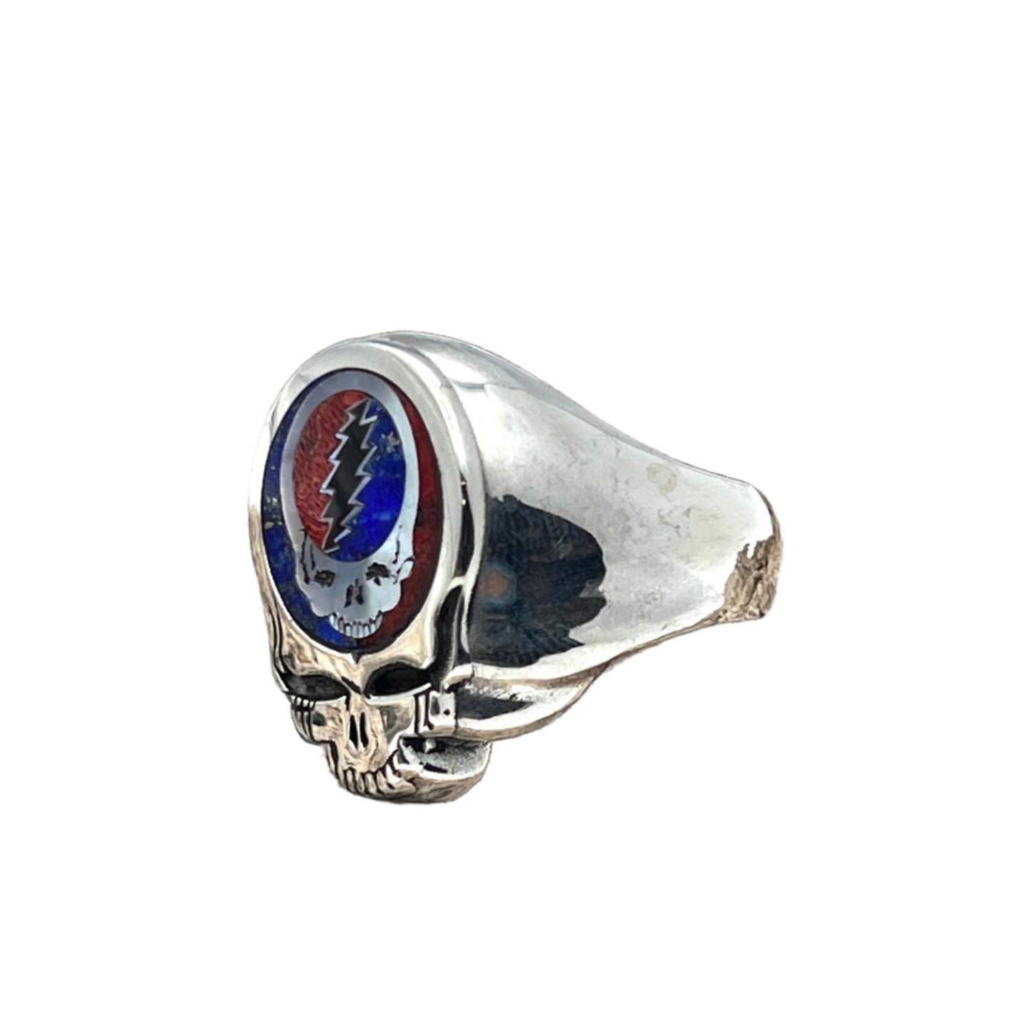 Inlaid Gemstone Grateful Dead SYF Bolt Ring by David Freeland