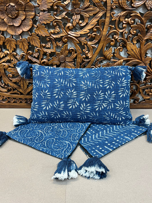 Natural Indigo Block Print Throw Pillows | Rectangle