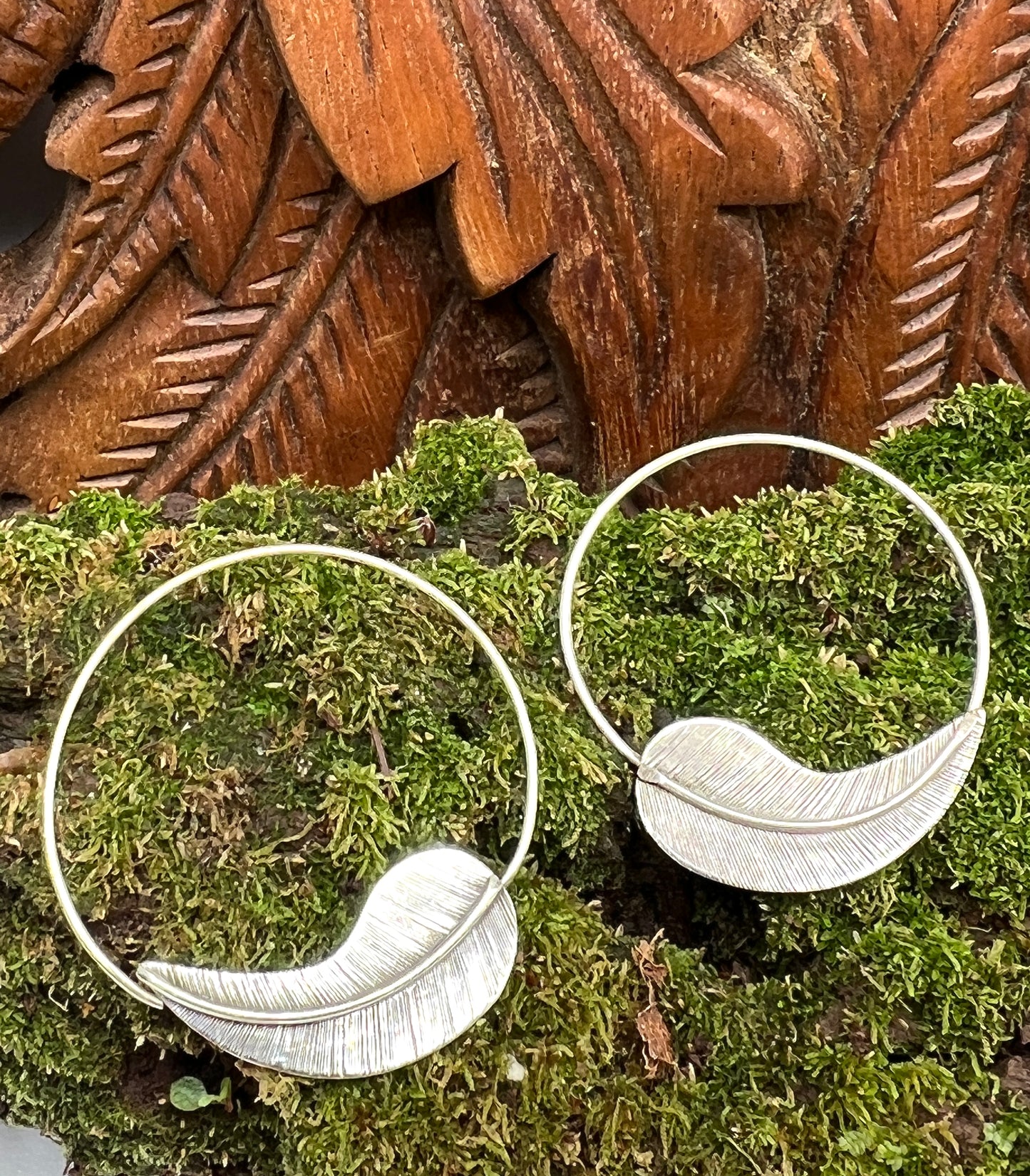 Feather Slide Hoop Earrings