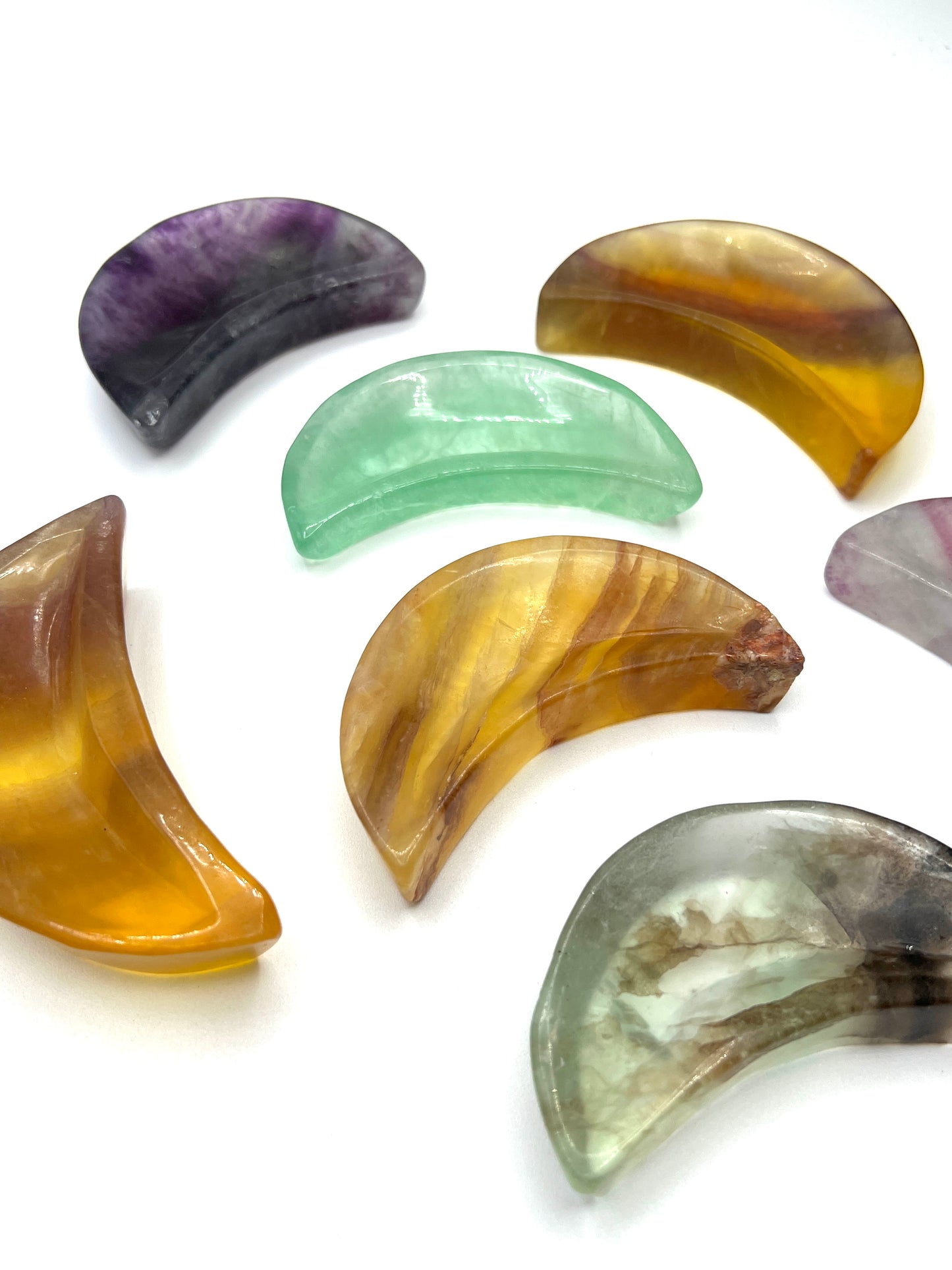 Fluorite Carved Moon Offering Bowls