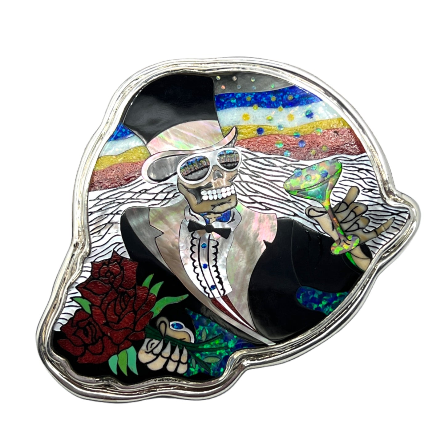 Rare Inlaid Gemstone 1 More Saturday Night Belt Buckle by David Freeland