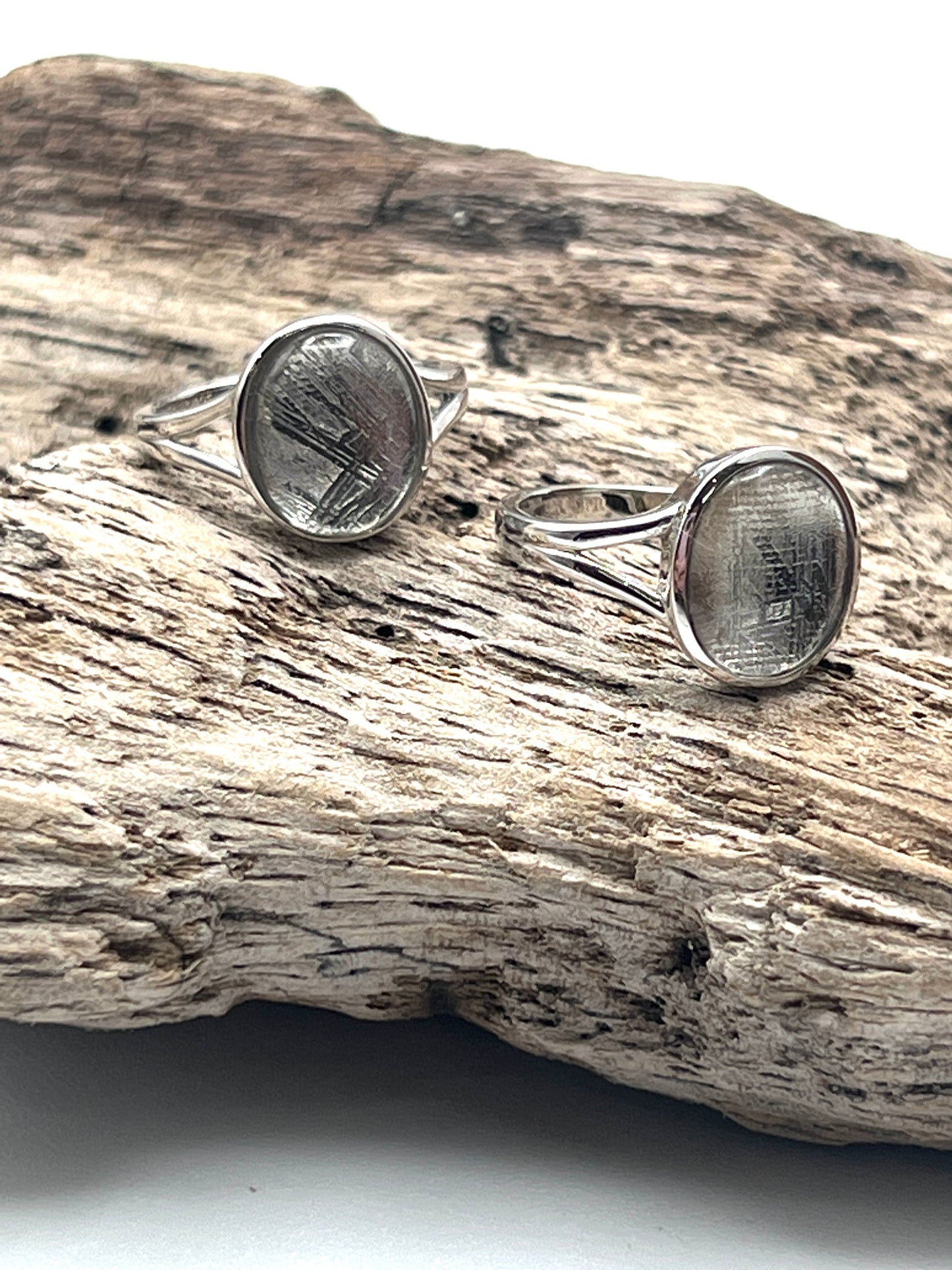 Sterling Silver Iron Oval Meteorite Rings