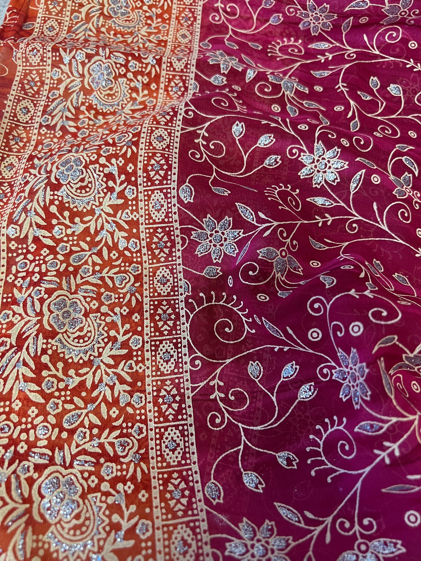 Pink & Orange Sari Curtain Panels