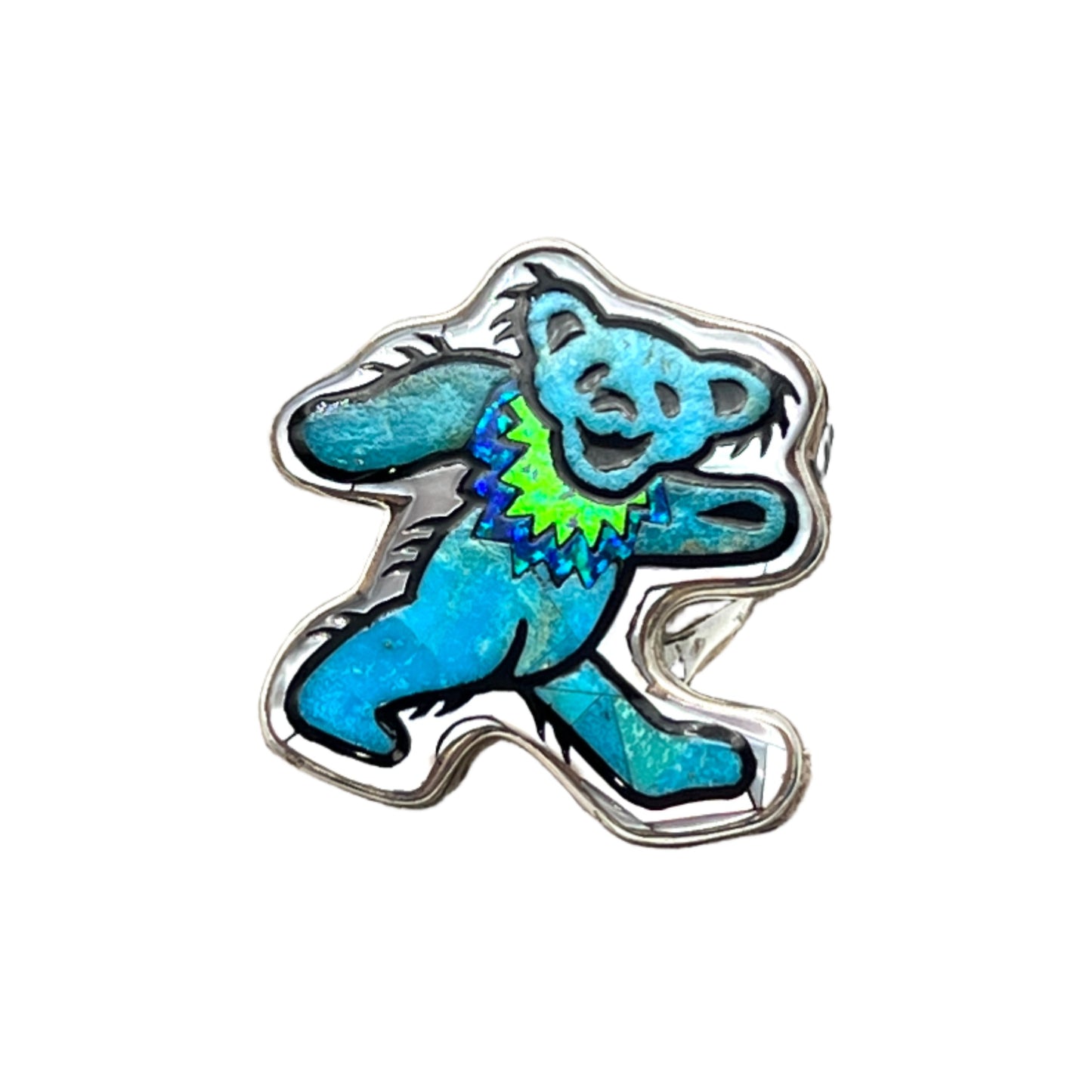 Inlaid Gemstone Grateful Dead Dancing Bear Ring by David Freeland