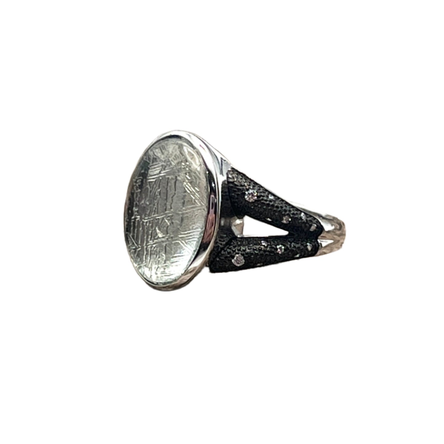 Sterling Silver Iron Oval Meteorite Ring