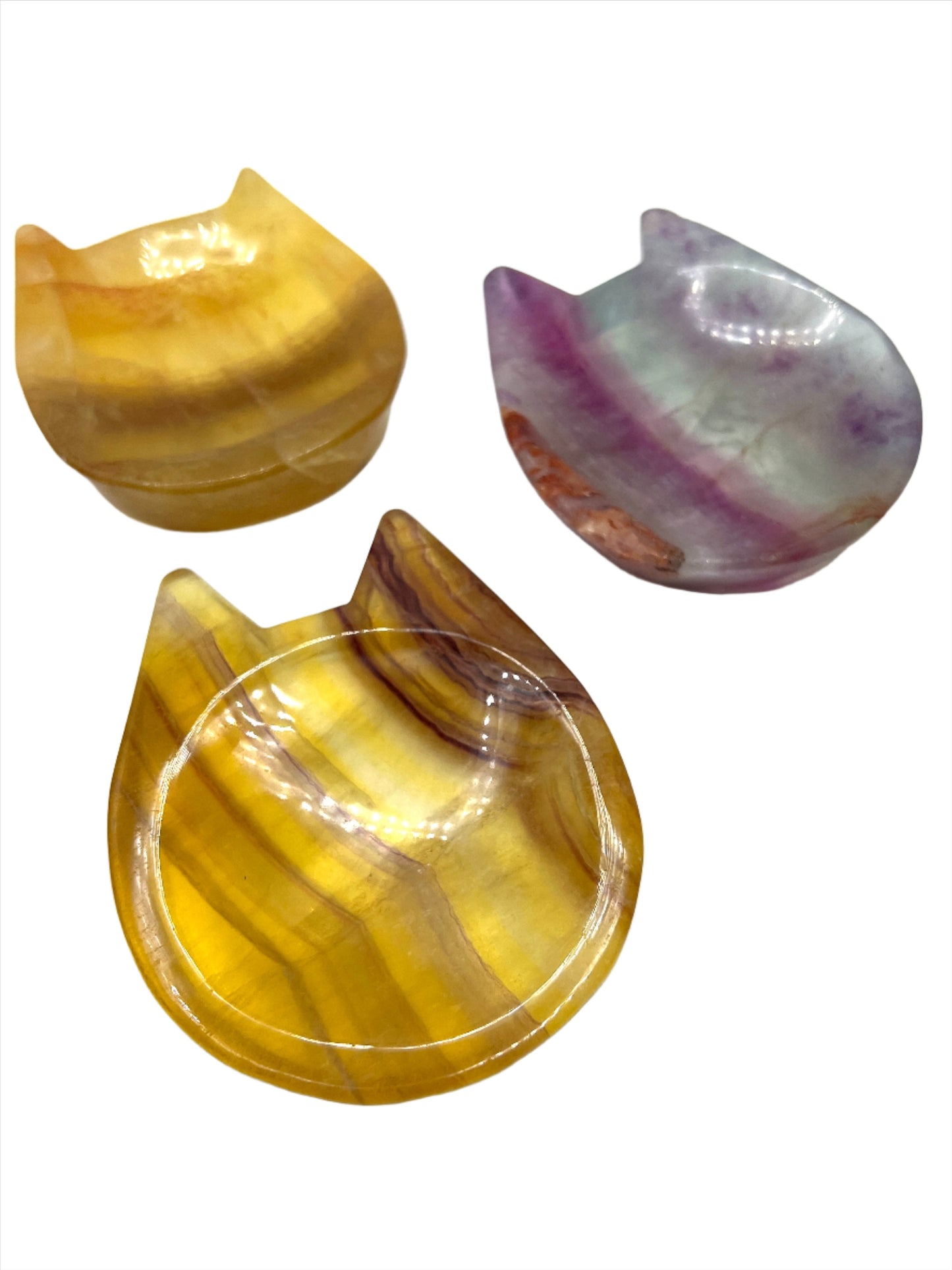 Fluorite Carved Cat Offering Bowls