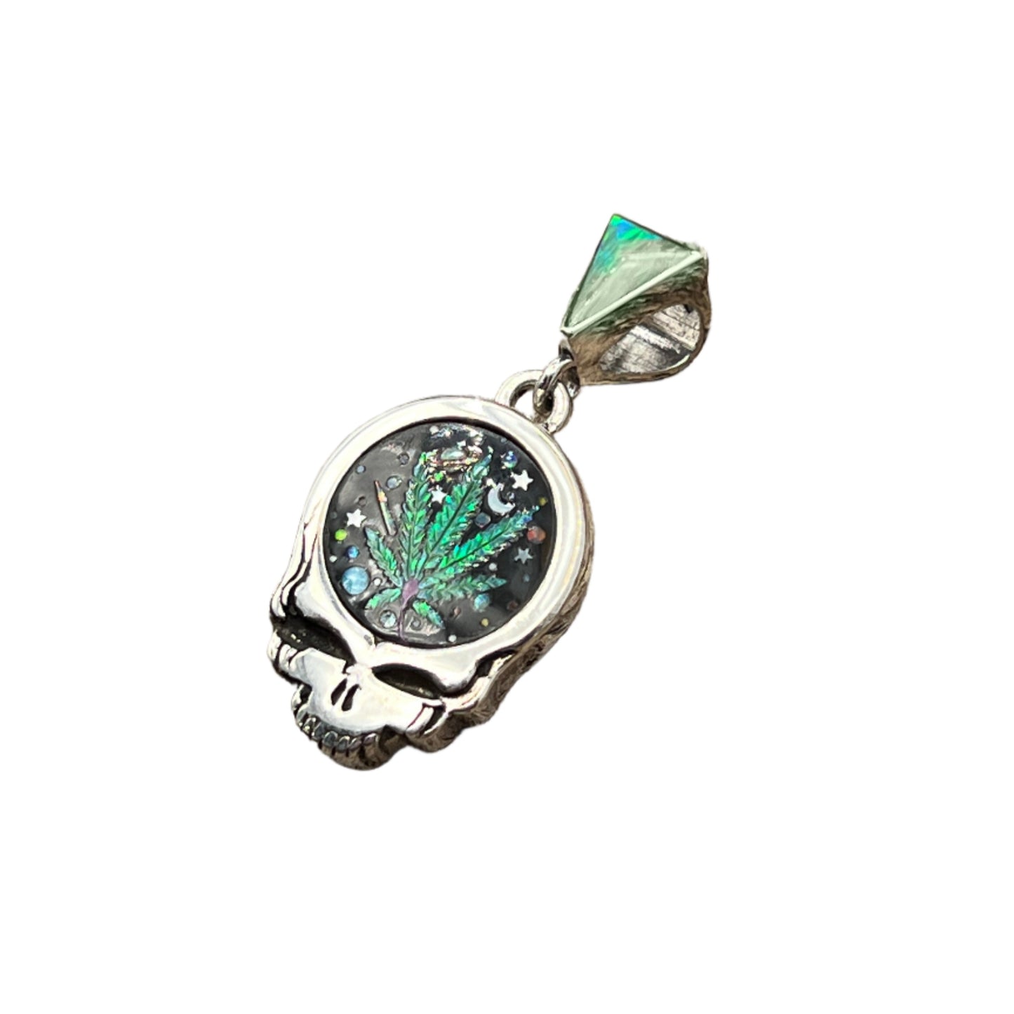 Rare Inlaid Gemstone SYF Cannabis Pendant by David Freeland
