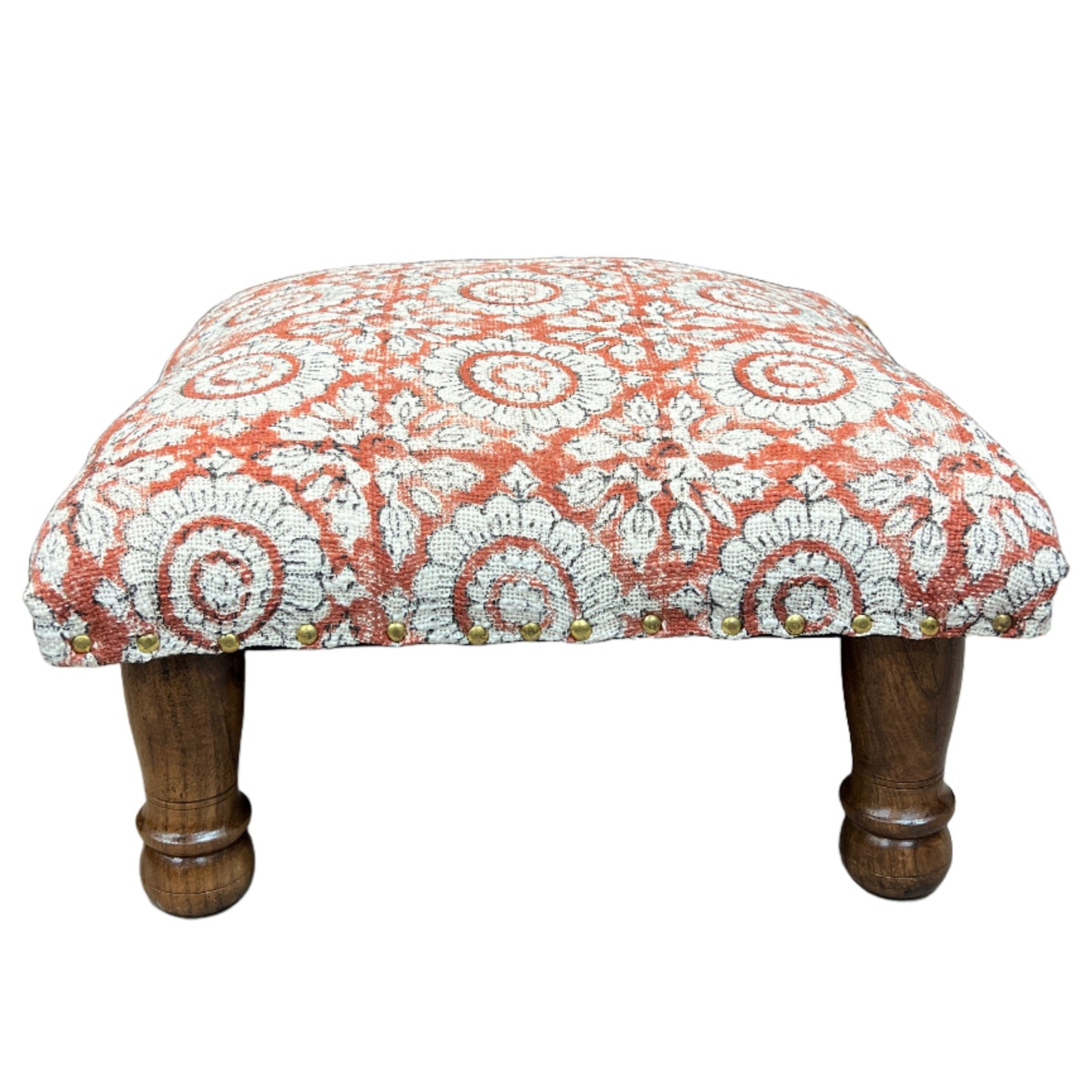 Flower Block Print Foot Stool | Square