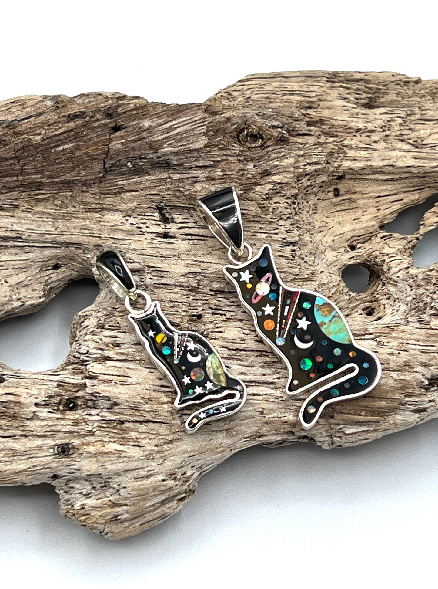 Rare Inlaid Gemstone Cat Pendants by David Freeland