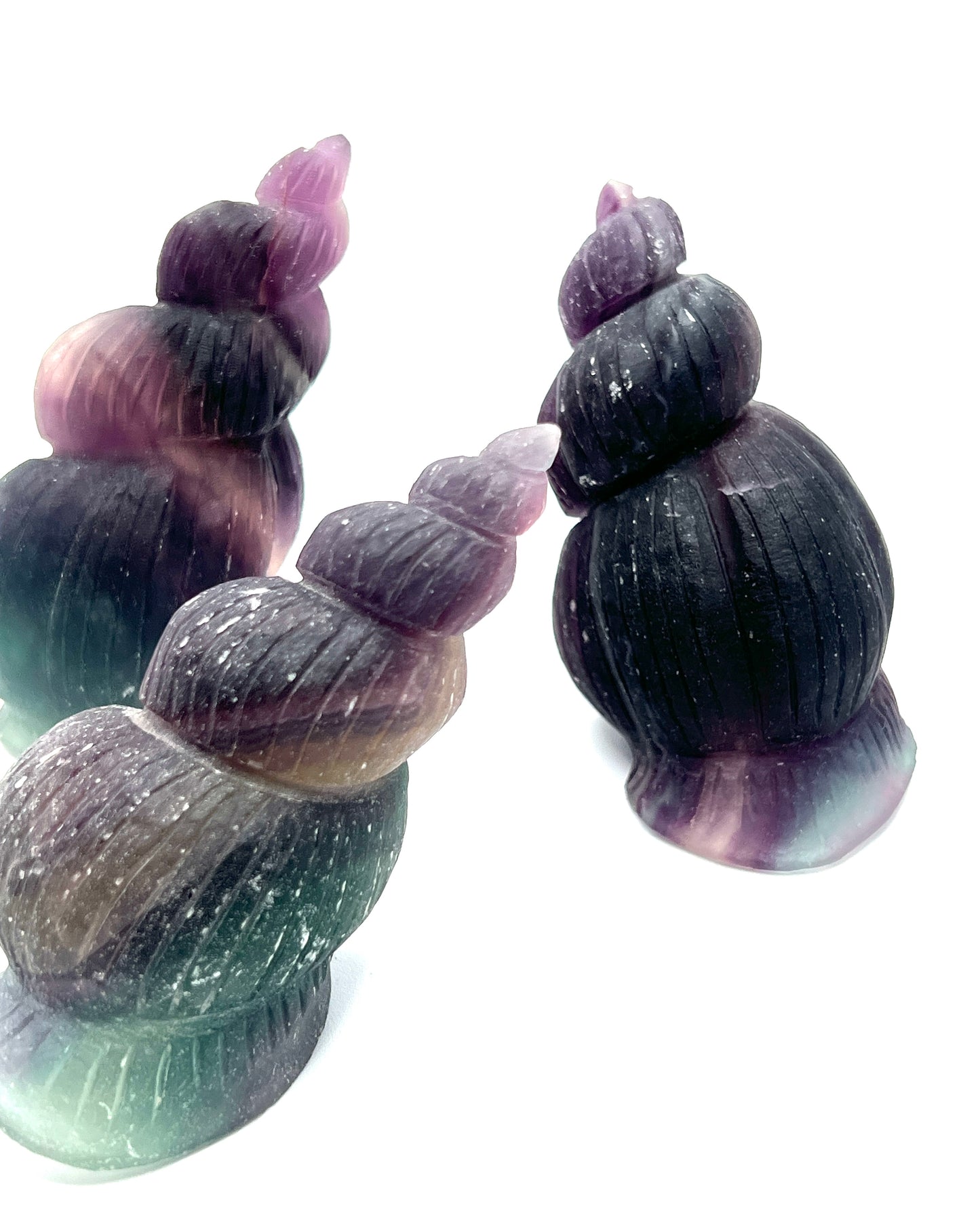 Carved Rainbow Fluorite Shells
