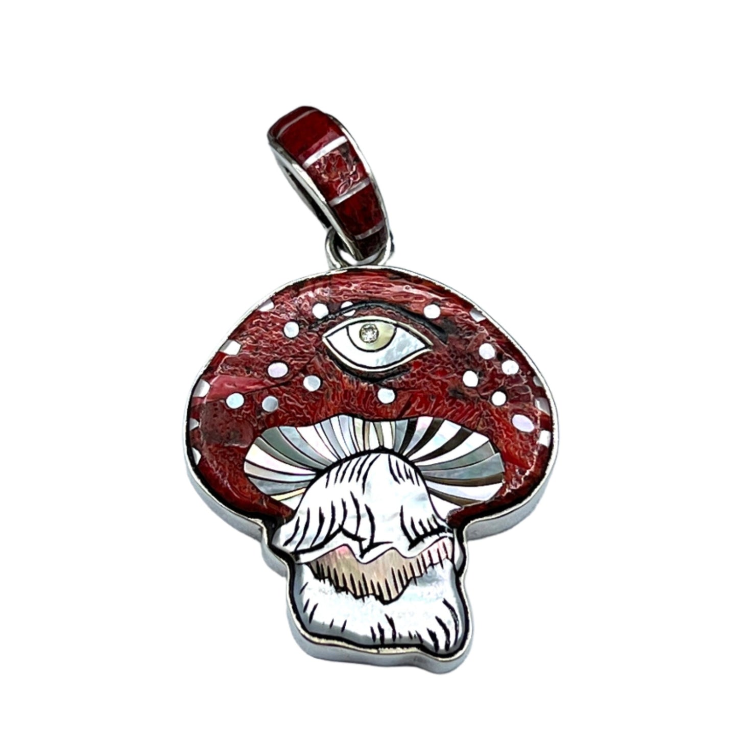 Rare Inlaid Gemstone Richard Biffle Mushroom Pendant by David Freeland