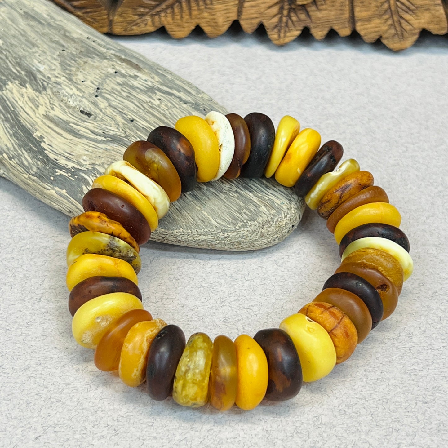 Large Unpolished Multi Amber Stretchy Bracelets