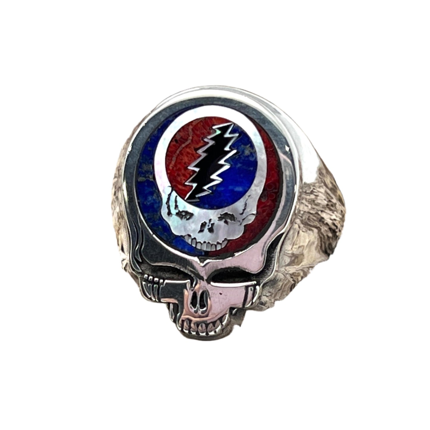 Inlaid Gemstone Grateful Dead SYF Bolt Ring by David Freeland