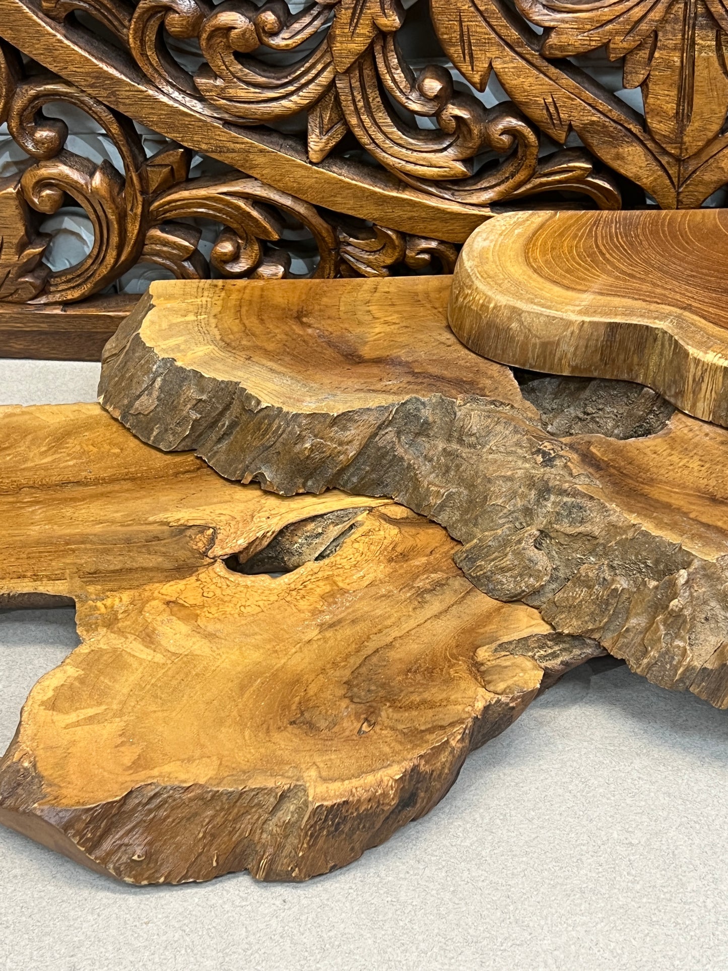 Floating Teak Wood Natural Edge Shelf