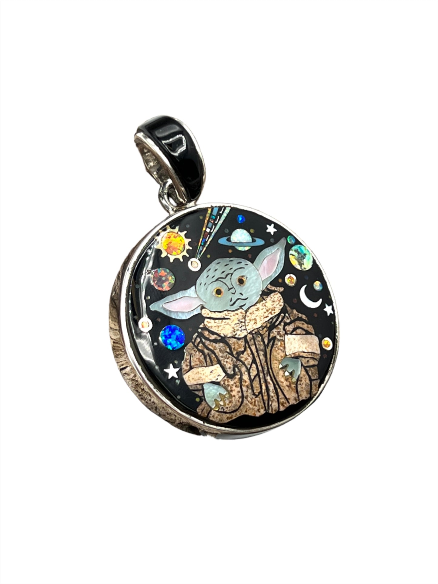 Rare Inlaid Gemstone Grogu Pendant by David Freeland