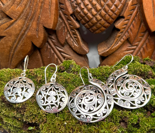 Sterling Silver Swirl Shield Earrings
