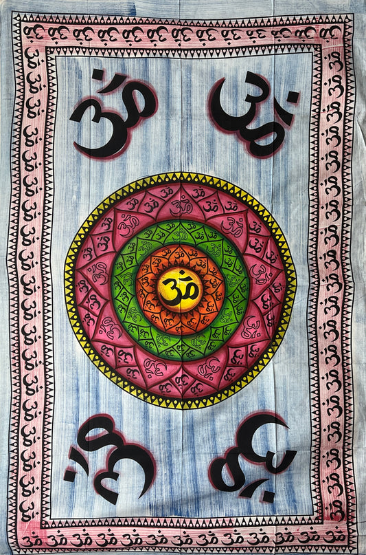 Hand printed Fabric Poster Om Mandala Tapestries