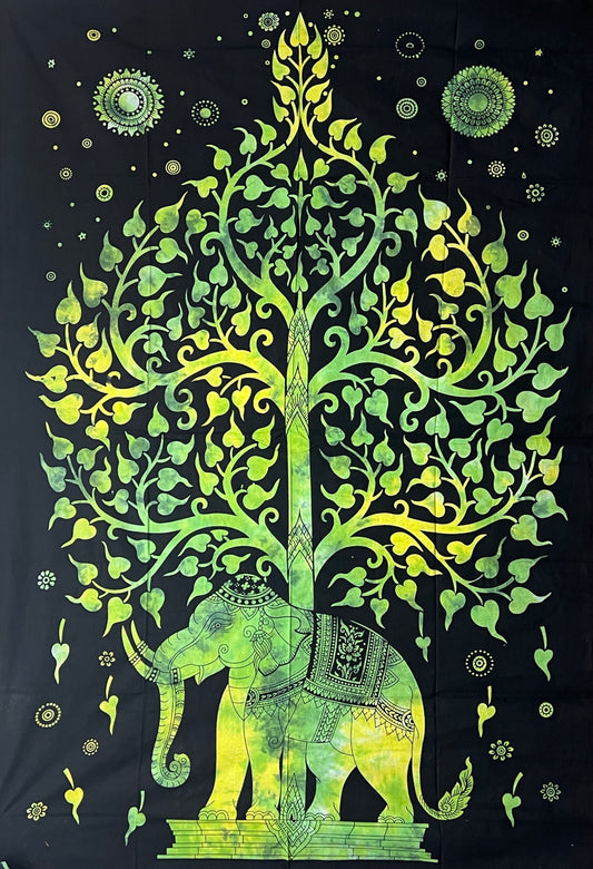 Hand printed Elephant Tree of Life Tapestry Wall Hangings | 5 Colors