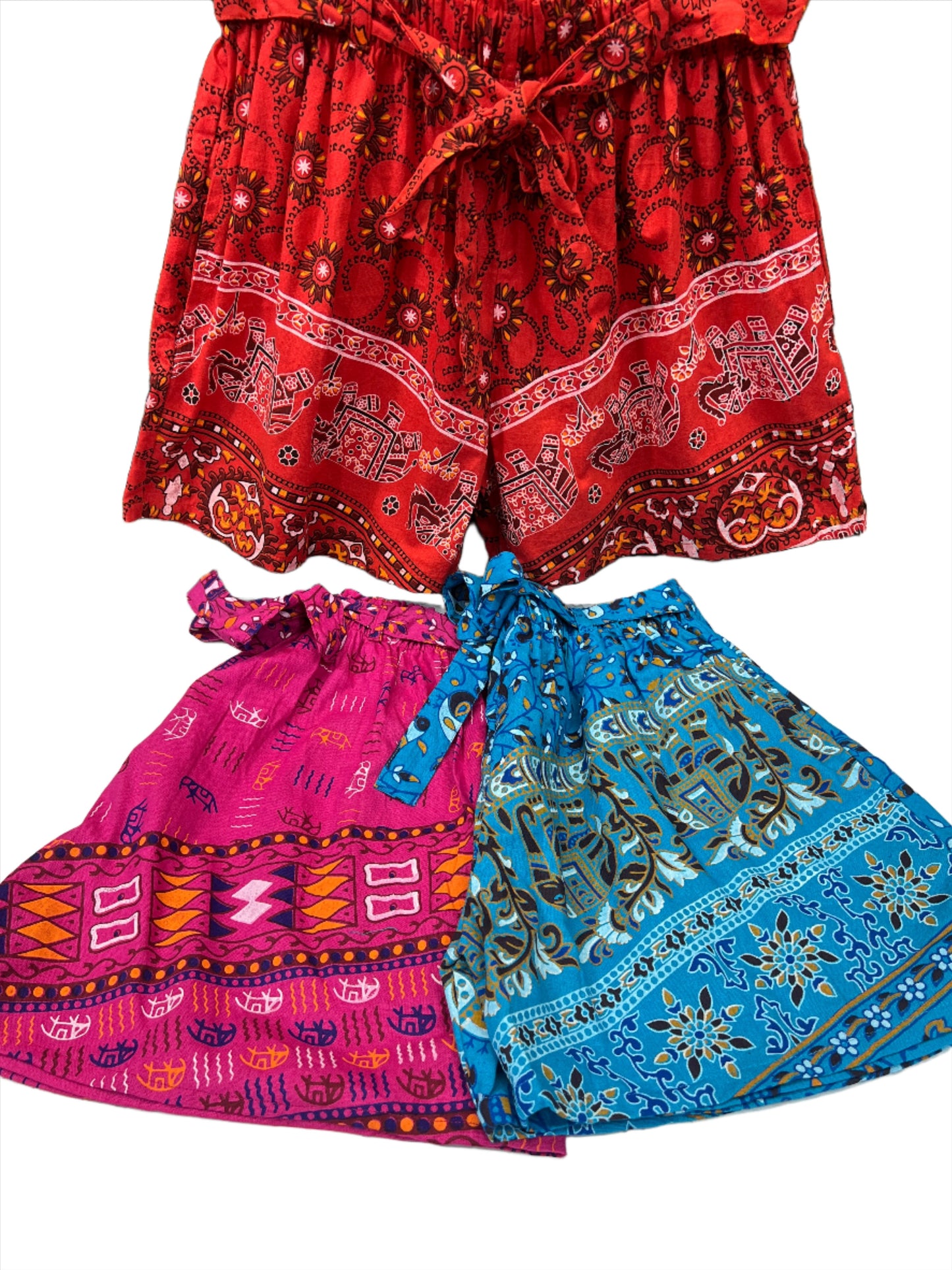 Block Print Tie Waist Shorts