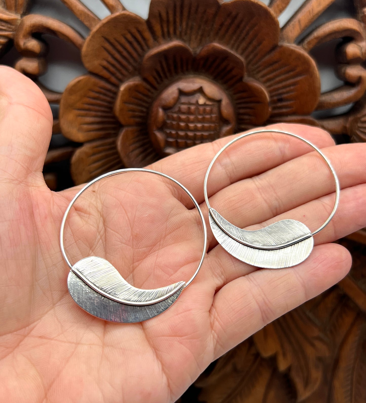 XL Feather Slide Hoop Earrings