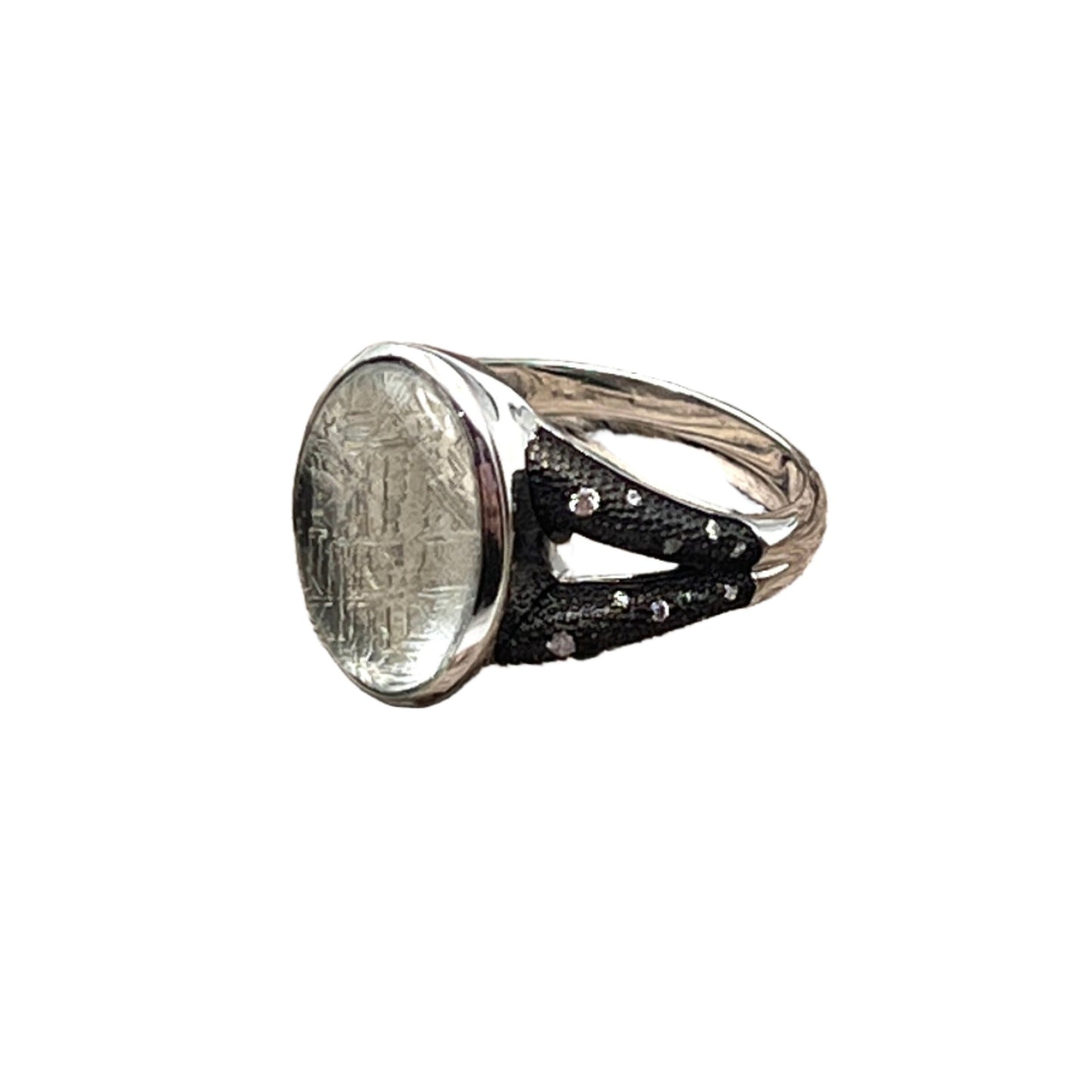 Sterling Silver Iron Oval Meteorite Ring