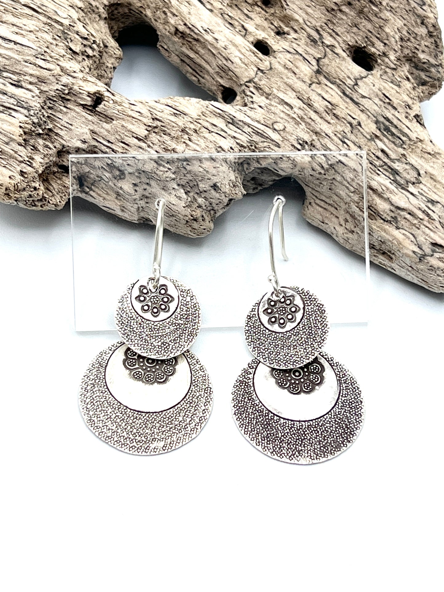 Sterling Silver Hill tribe Dangle Etched Earrings