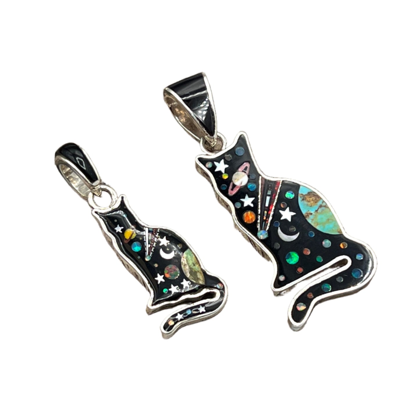 Rare Inlaid Gemstone Cat Pendants by David Freeland