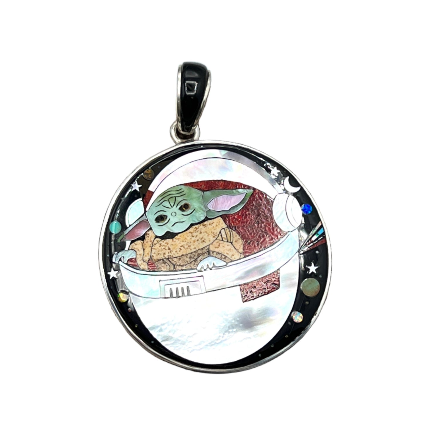 Rare Inlaid Gemstone Pod Grogu Pendant by David Freeland