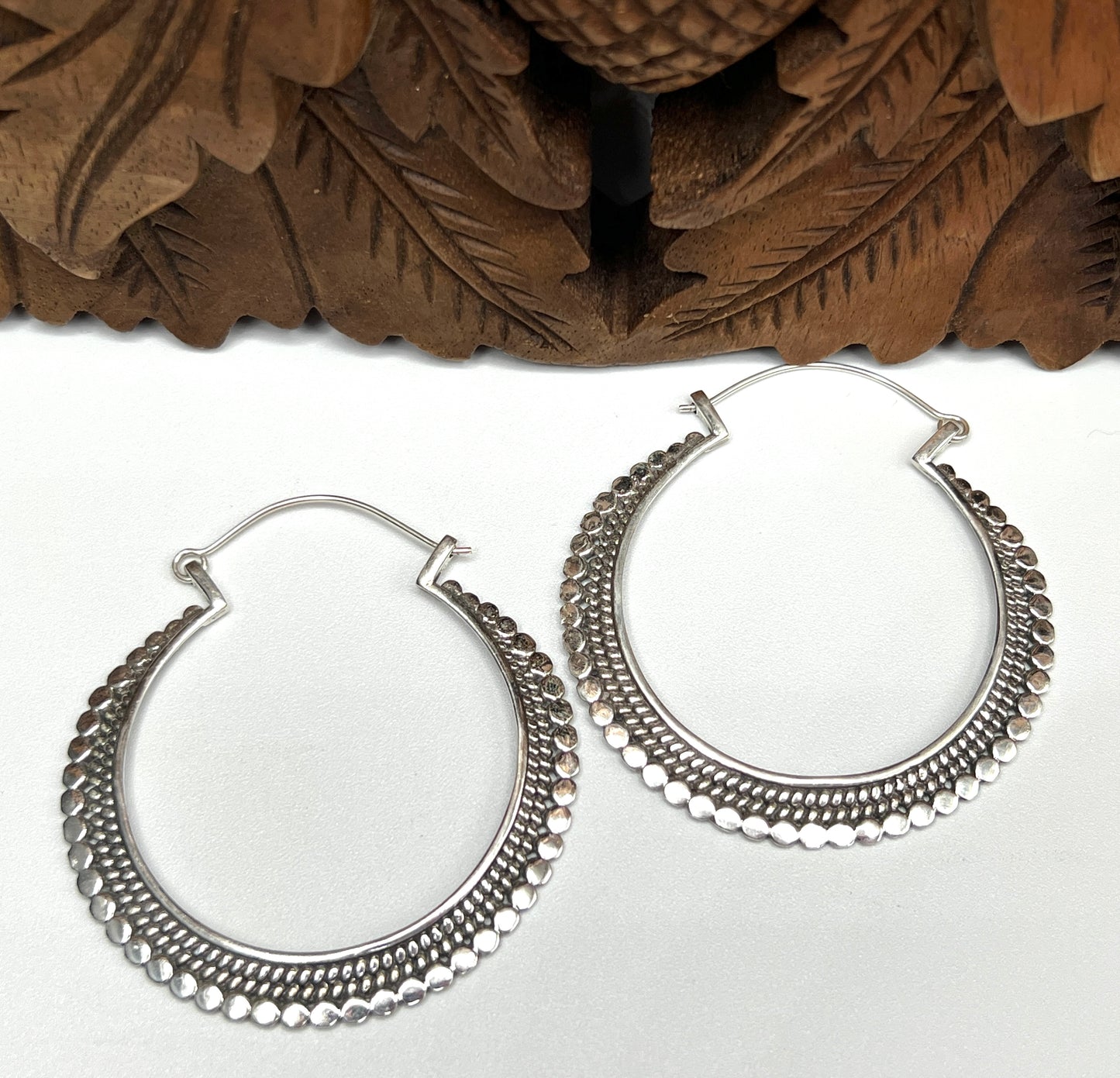 Large Flat Beaded Hoop Earrings