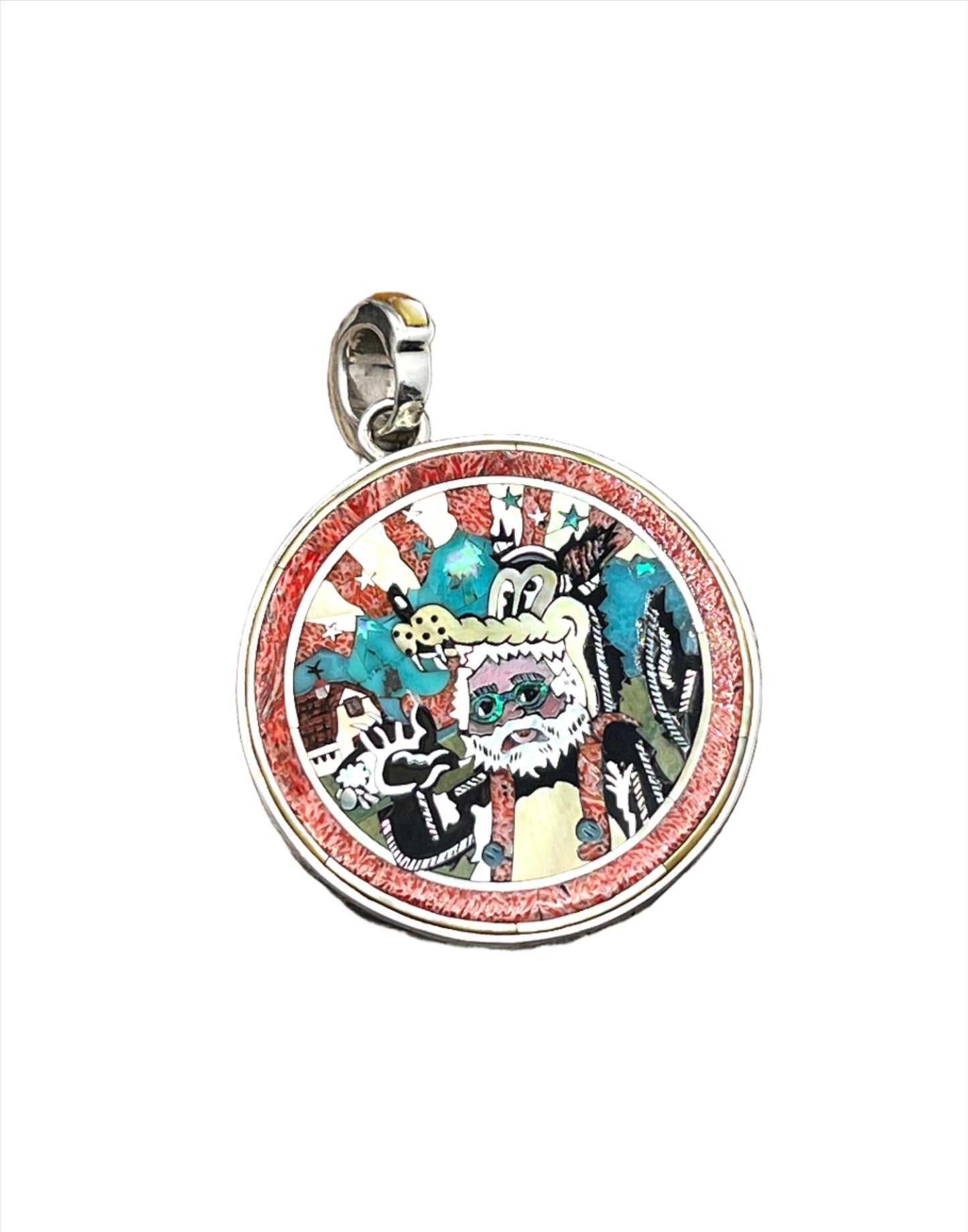 Rare Inlaid Gemstone Jerry in Wolves Clothes Pendant by David Freeland