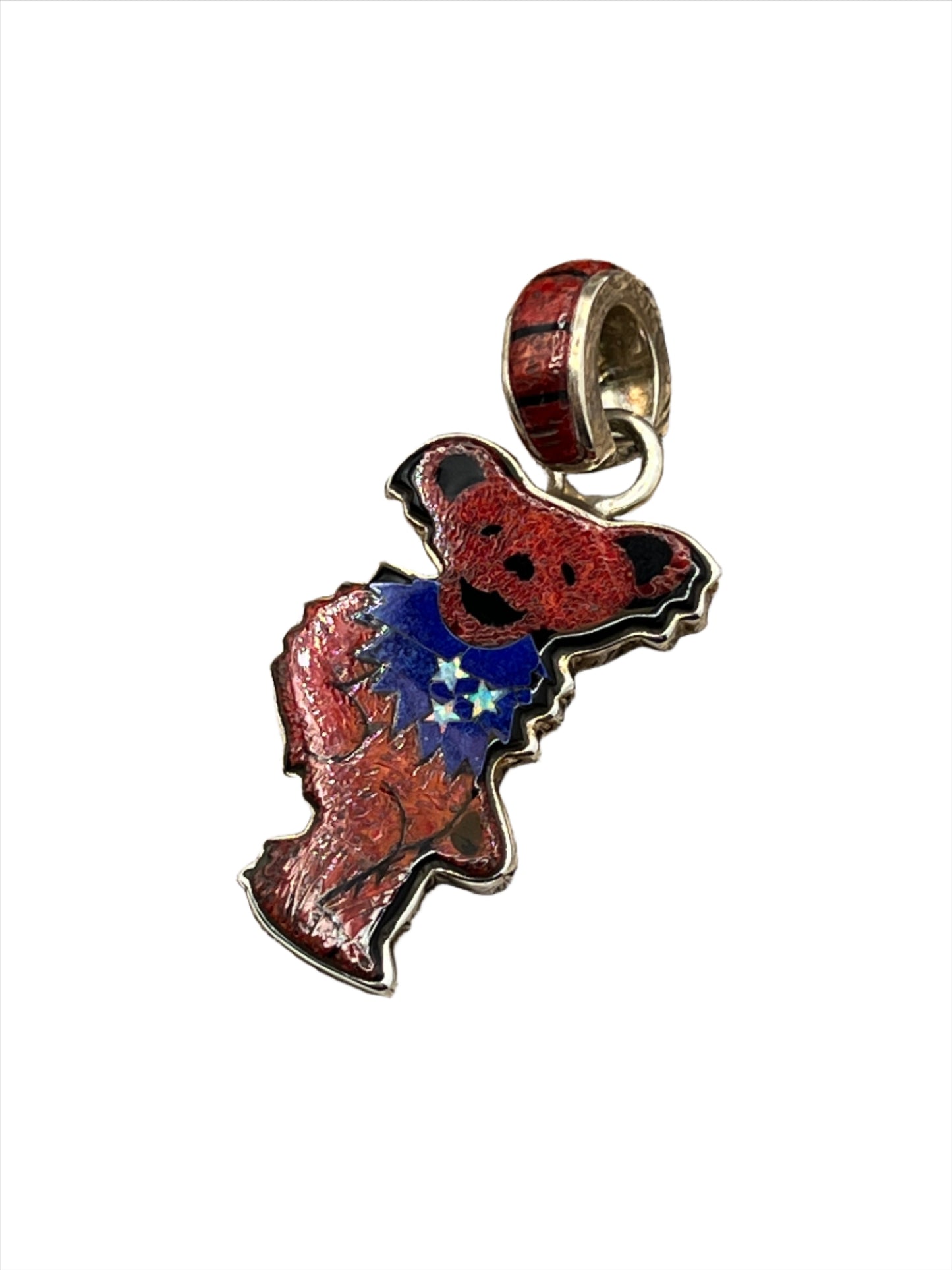 Rare Inlaid Gemstone Grateful Dead Bear Pendant by David Freeland